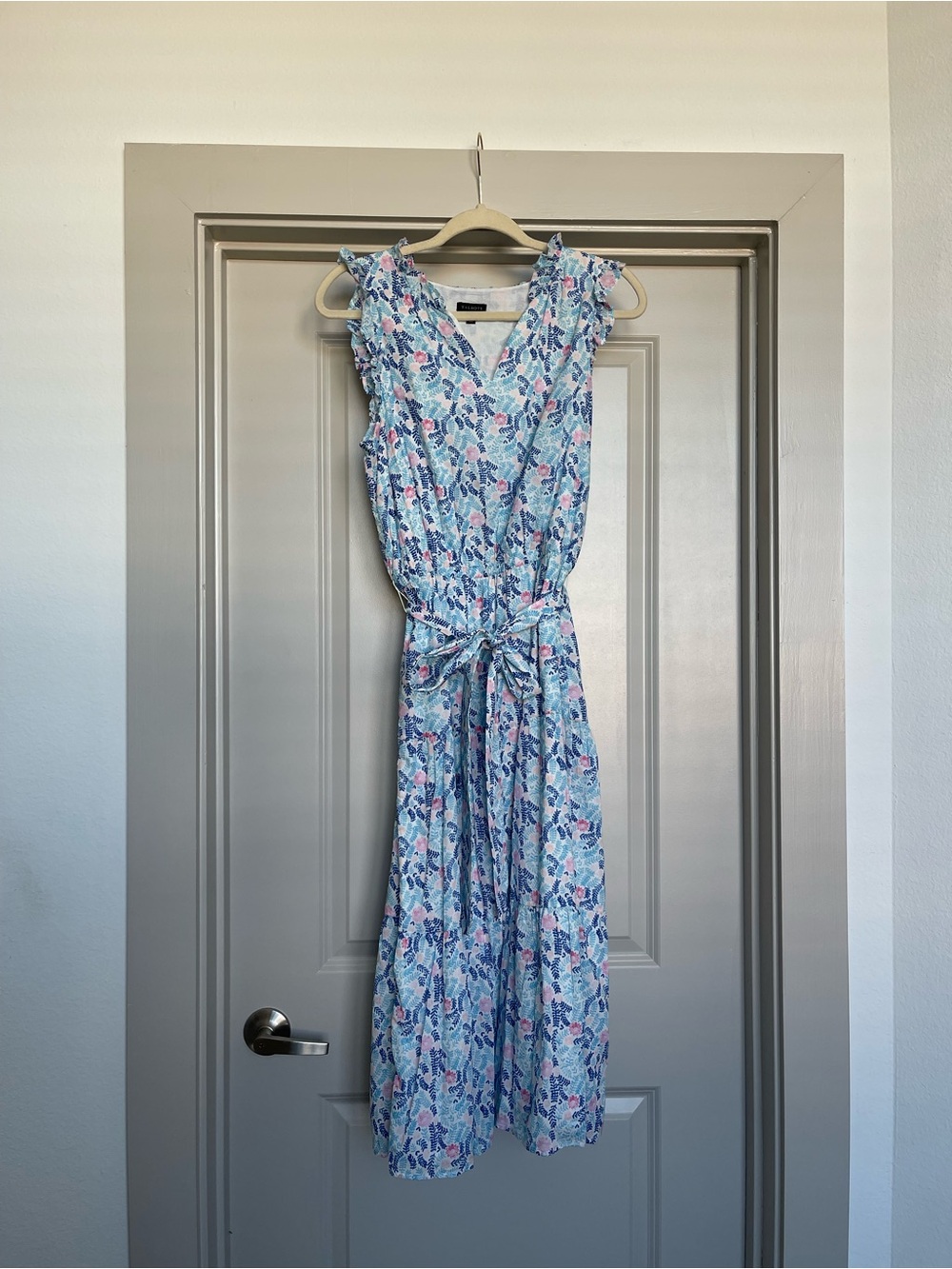 Talbots Pastel Blue Floral Maxi Dress with Tie Waist